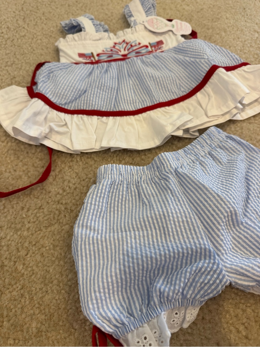 Blue & White Striped Diaper Cover with Red Trim - Kids Accessories